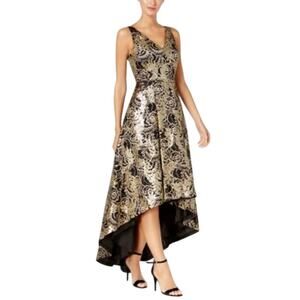 Calvin Klein Sequined Gold V-neck High-low Jacquard Gown Women's Size 4 NWT